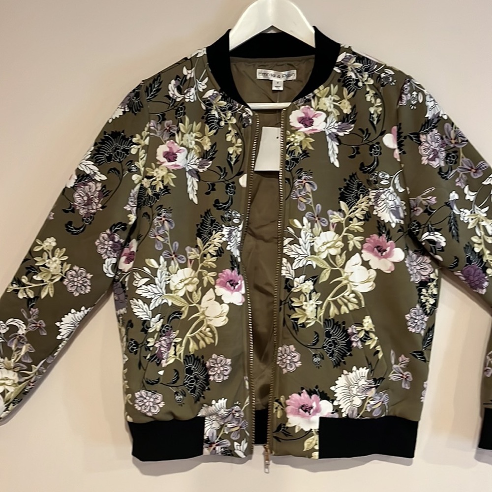 Emma &‎ Posh - women’s floral Bomber jacket olive purple, black and white size s - Picture 5 of 11